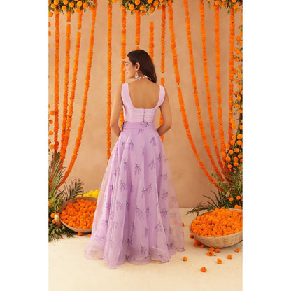DEASHA INDIA Lavender Soma Lavendar Organza Lehenga with Blouse and Dupatta