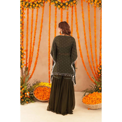 DEASHA INDIA Women Green Georgette Embroidered Blouse with Kaftan and Sharara