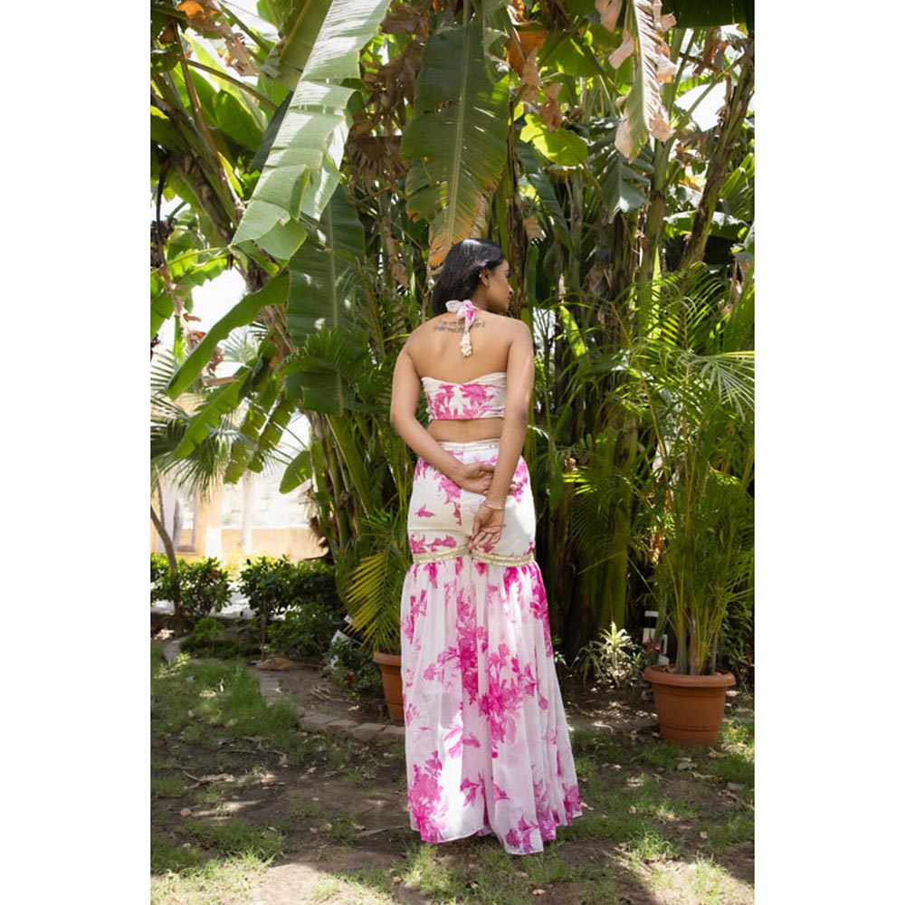 DEASHA INDIA Women Pink Chiffon Floral Blouse with Sharara