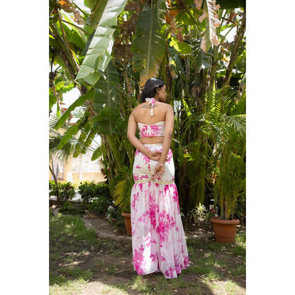 DEASHA INDIA Women Pink Chiffon Floral Blouse with Sharara