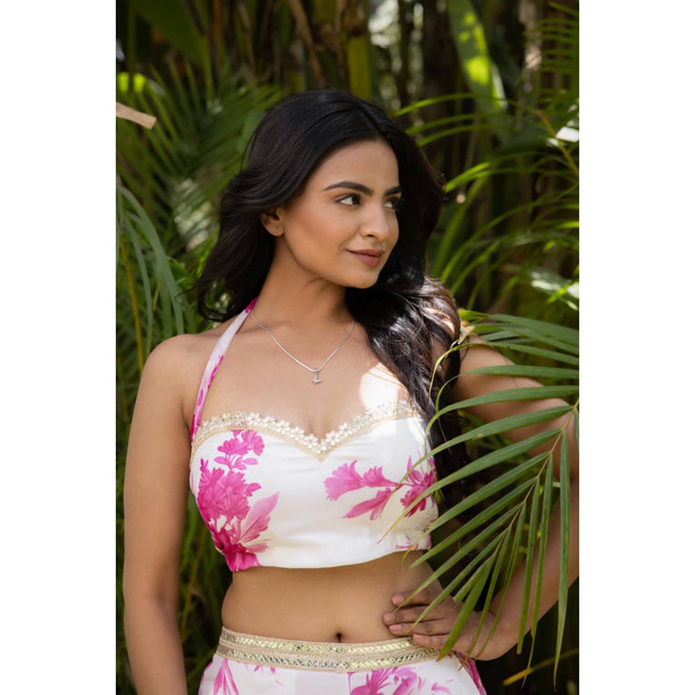 DEASHA INDIA Women Pink Chiffon Floral Blouse with Sharara