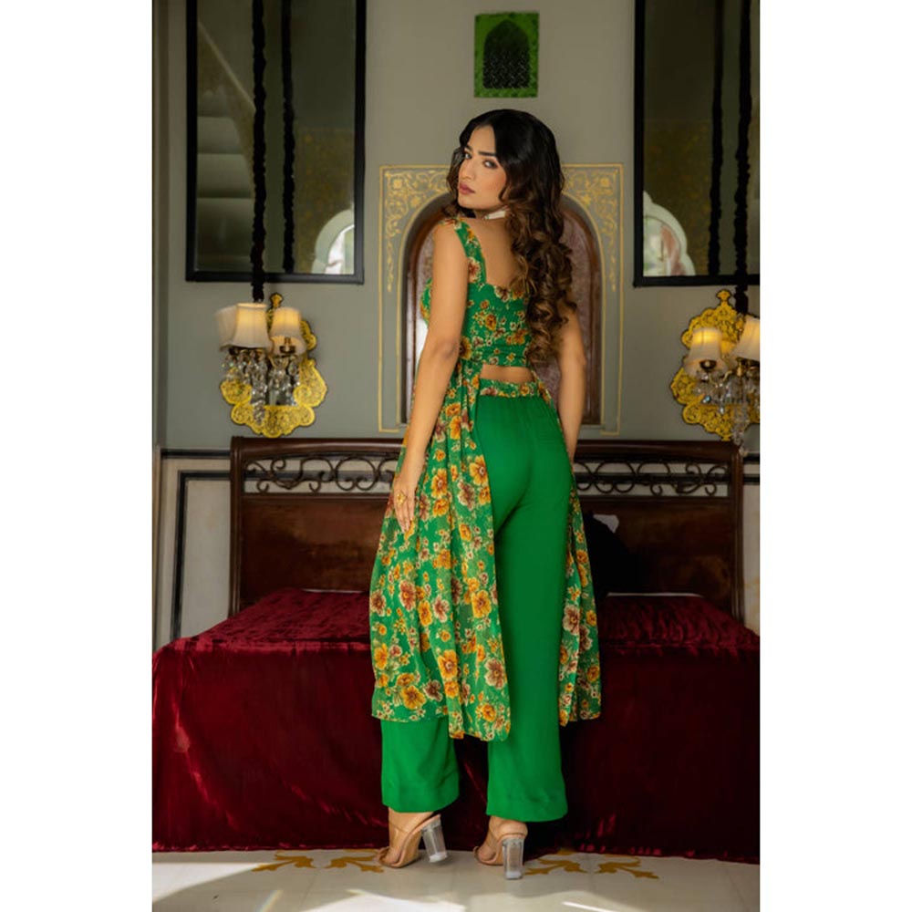 DEASHA INDIA Women Green Chiffon Floral Kurta with Pant