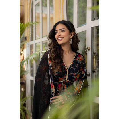 DEASHA INDIA Zahra Midnight Blue Floral Print Short Anarkali With Sharara Sets