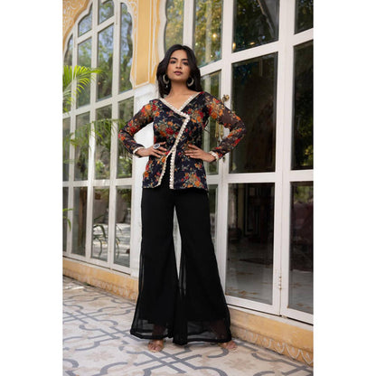 DEASHA INDIA Women Black Chiffon Floral Top with Palazzo