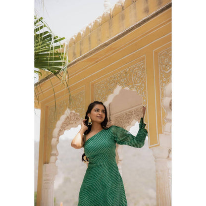 DEASHA INDIA Women Green Kota Striped Blouse with Pant