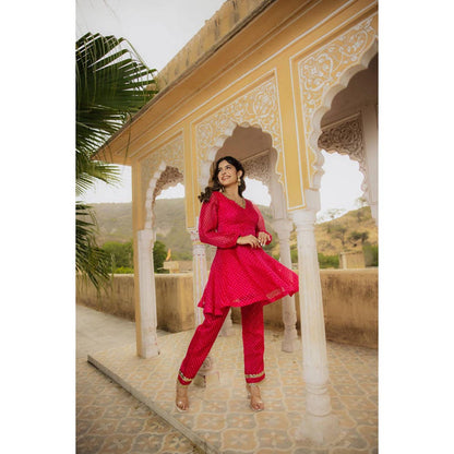 DEASHA INDIA Women Red Kota Striped Blouse with Pant