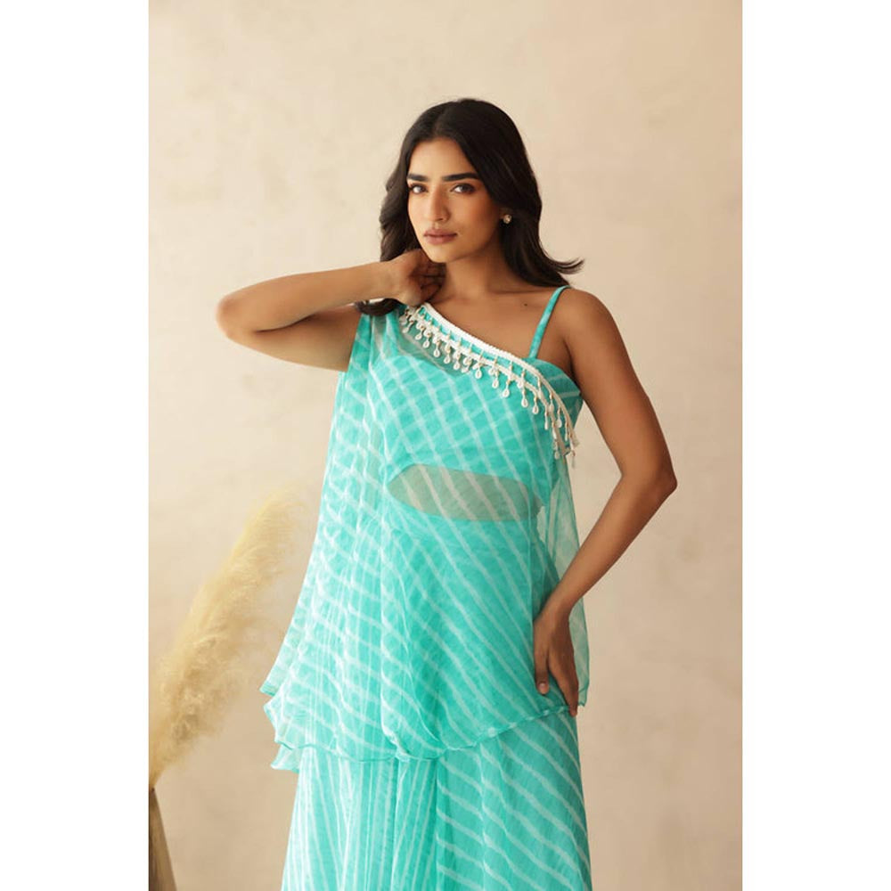 DEASHA INDIA Women Blue Georgette Striped Blouse with Palazzo