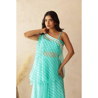 DEASHA INDIA Women Blue Georgette Striped Blouse with Palazzo