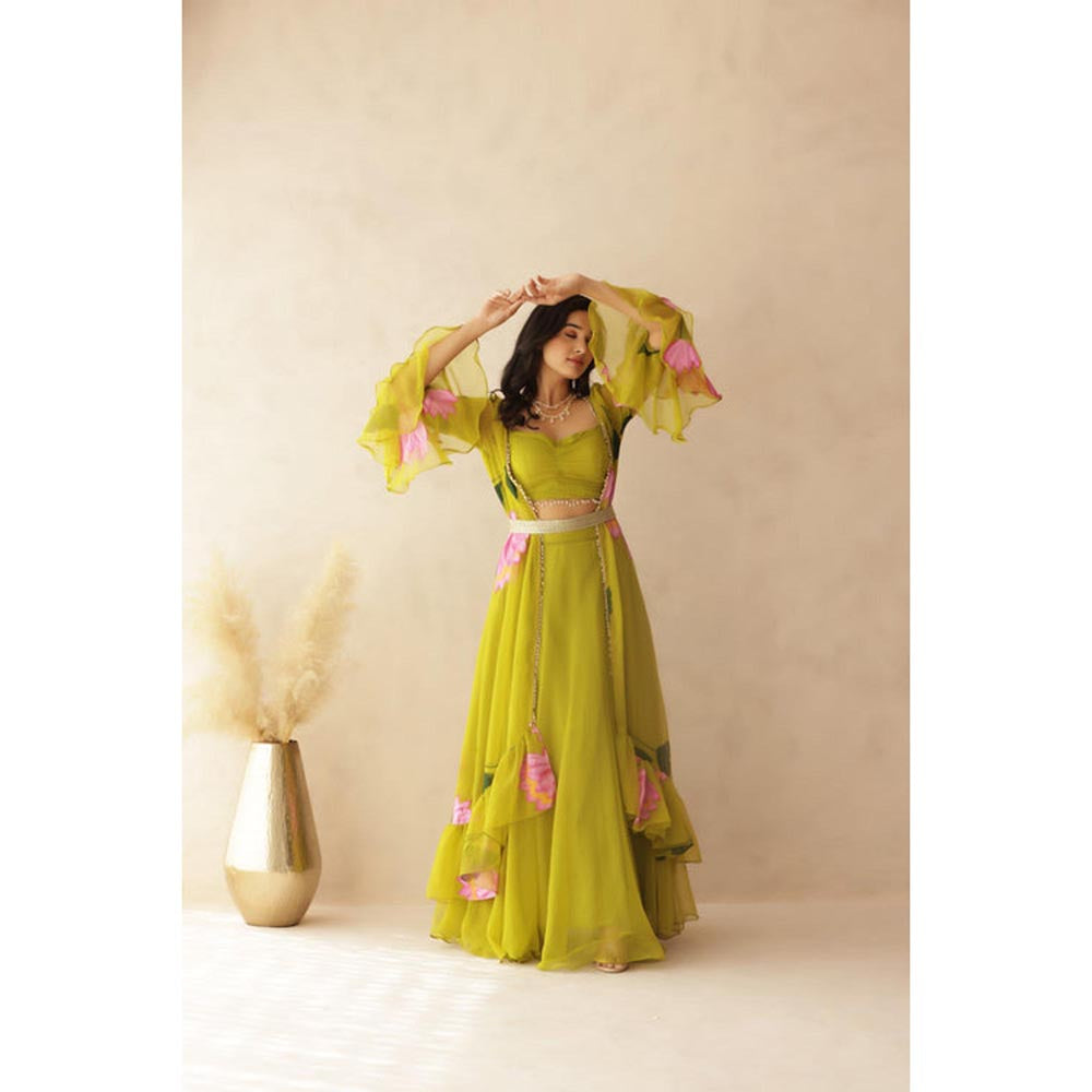 DEASHA INDIA Diva Green Hand Painted Shrug Set
