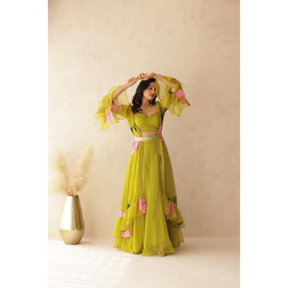 DEASHA INDIA Diva Green Hand Painted Shrug Set