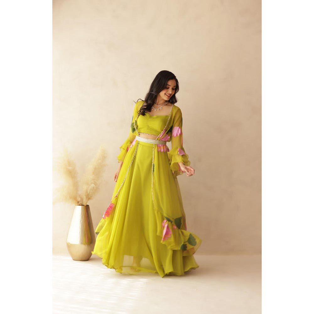 DEASHA INDIA Diva Green Hand Painted Shrug Set
