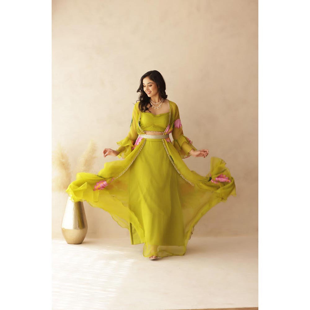 DEASHA INDIA Diva Green Hand Painted Shrug Set