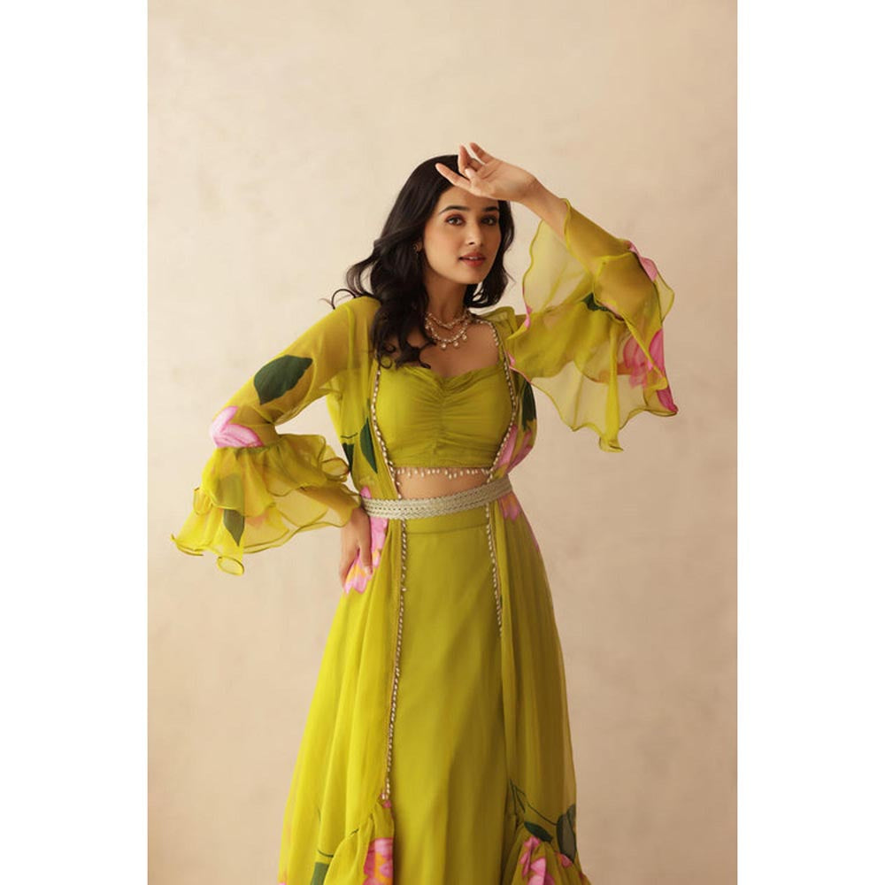 DEASHA INDIA Diva Green Hand Painted Shrug Set