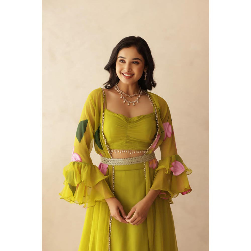 DEASHA INDIA Diva Green Hand Painted Shrug Set