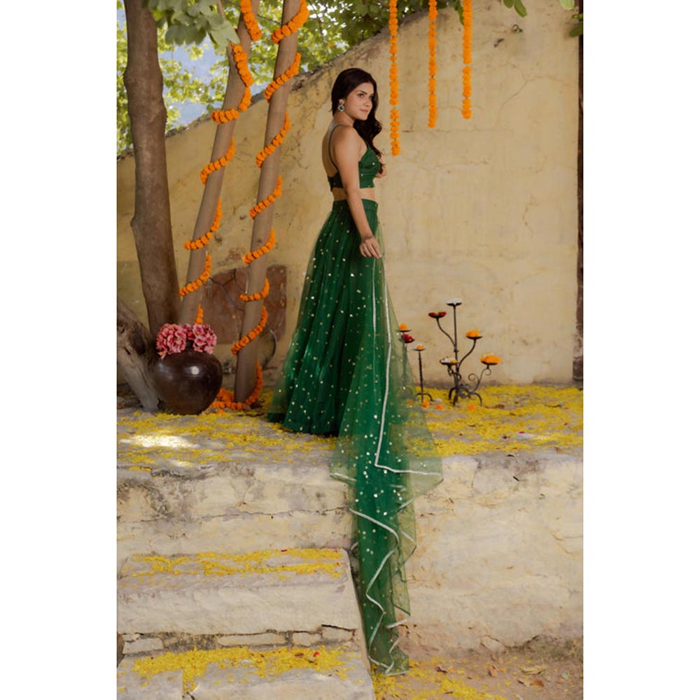 DEASHA INDIA Heena Green Net Embroidered Lehenga Set
