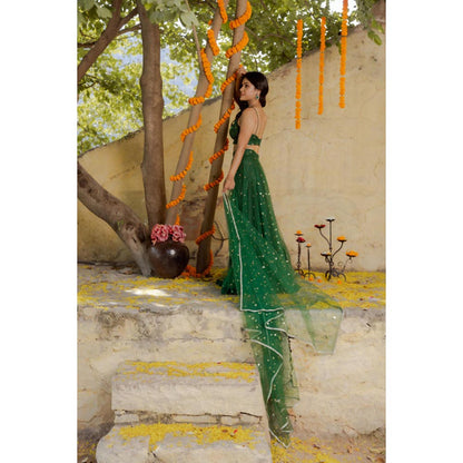 DEASHA INDIA Heena Green Net Embroidered Lehenga Set