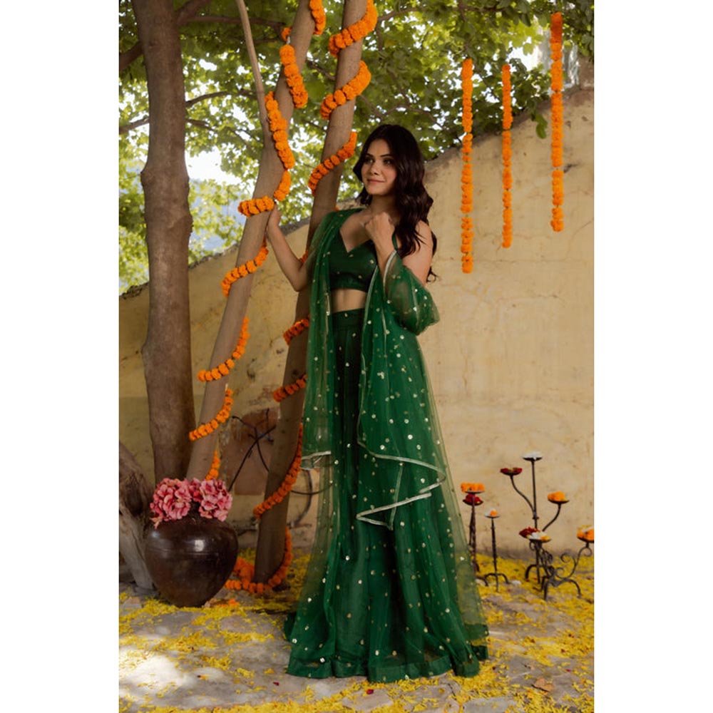 DEASHA INDIA Heena Green Net Embroidered Lehenga Set