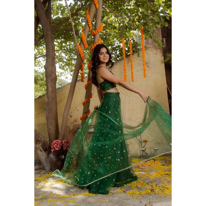 DEASHA INDIA Heena Green Net Embroidered Lehenga Set