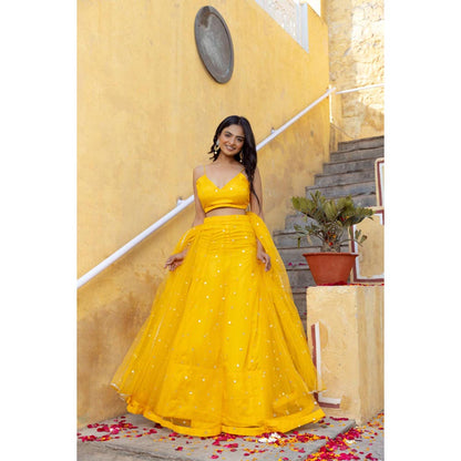 DEASHA INDIA Sahana Yellow Embroidered Net Lehenga Set