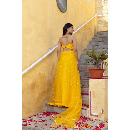DEASHA INDIA Sahana Yellow Embroidered Net Lehenga Set