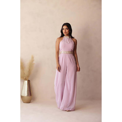 DEASHA INDIA Mauve Halter Neck Relaxed Fit Jumpsuit