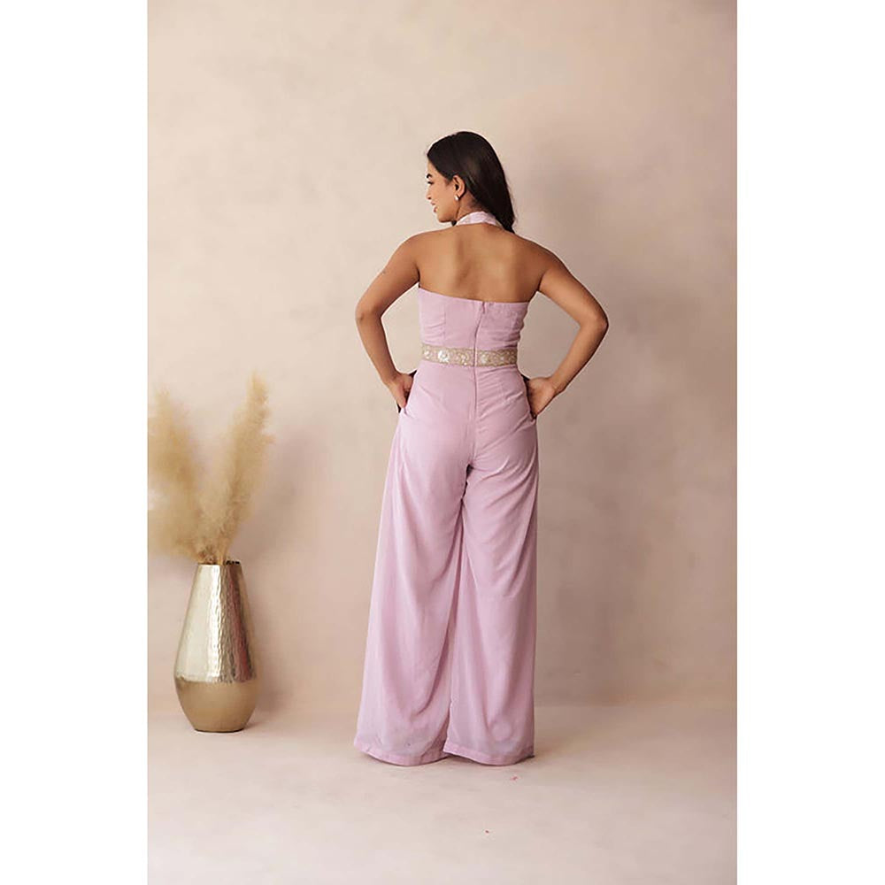 DEASHA INDIA Mauve Halter Neck Relaxed Fit Jumpsuit