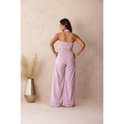 DEASHA INDIA Mauve Halter Neck Relaxed Fit Jumpsuit
