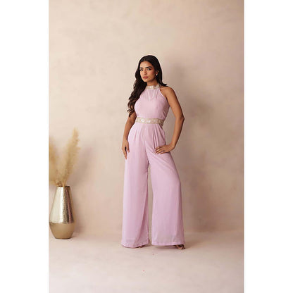 DEASHA INDIA Mauve Halter Neck Relaxed Fit Jumpsuit