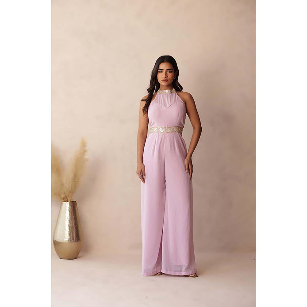 DEASHA INDIA Mauve Halter Neck Relaxed Fit Jumpsuit