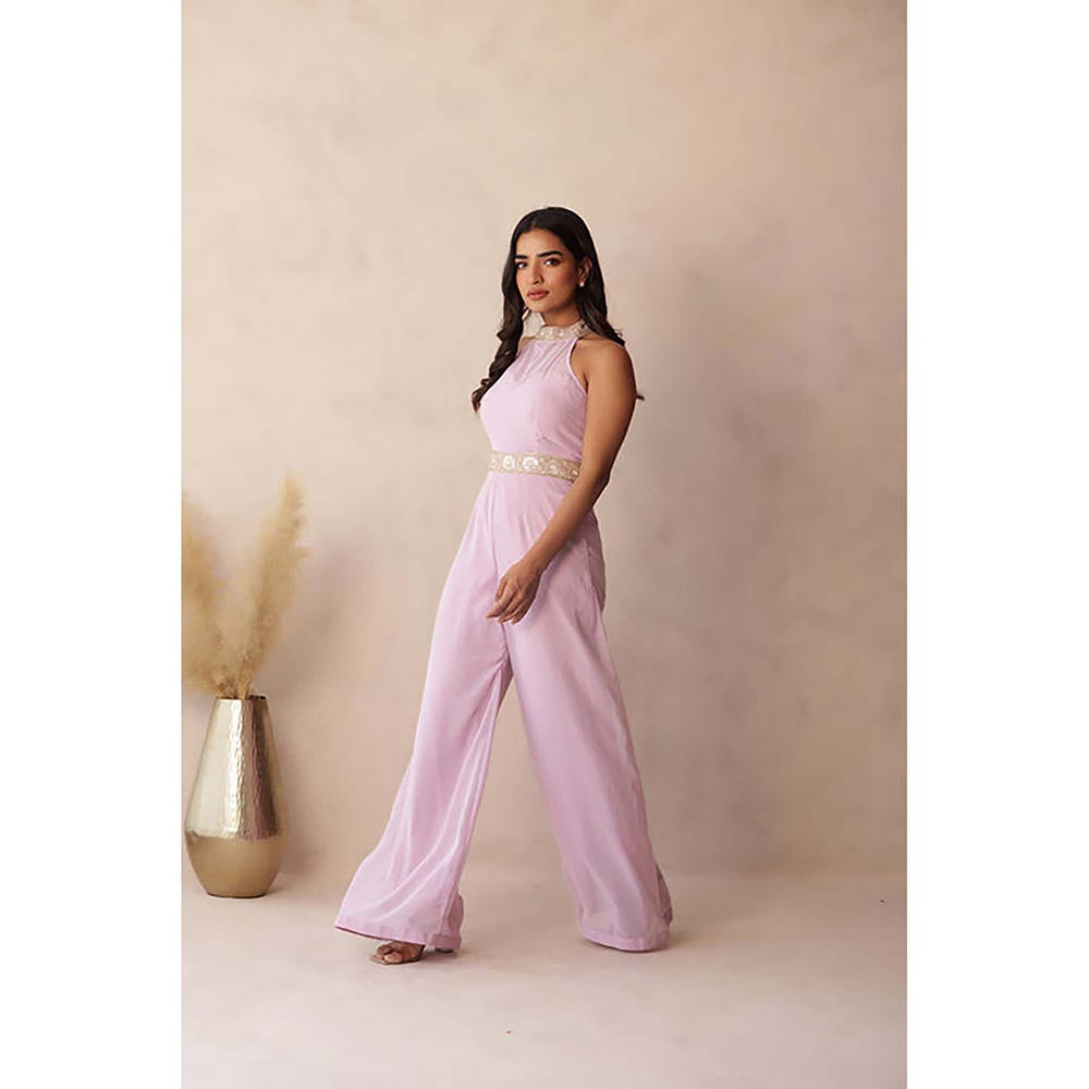 DEASHA INDIA Mauve Halter Neck Relaxed Fit Jumpsuit