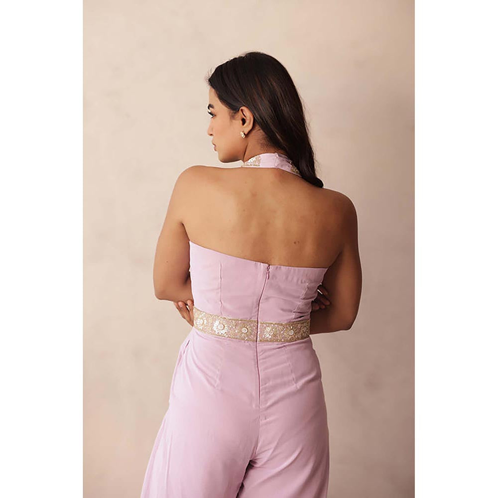 DEASHA INDIA Mauve Halter Neck Relaxed Fit Jumpsuit