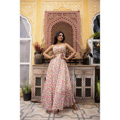DEASHA INDIA Mehar Jasmine Off- White Floral Printed Maxi Dress