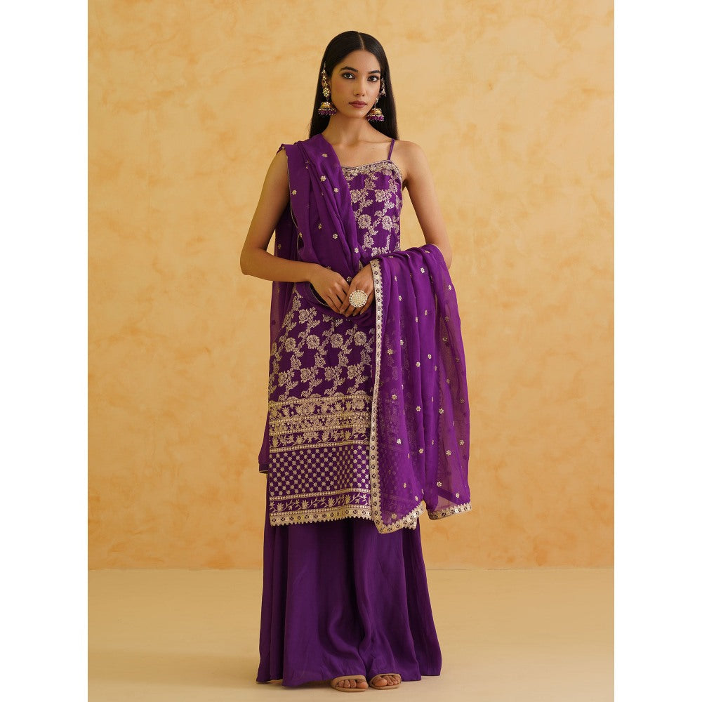Deepika Chadha Purple Brocade Kurta with Sharara and Dupatta (Set of 3)