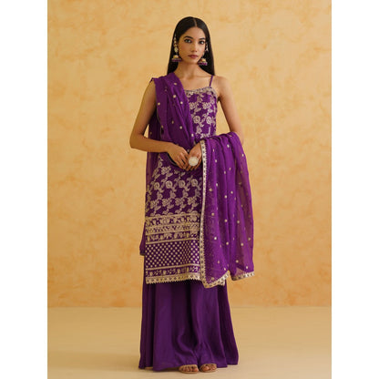 Deepika Chadha Purple Brocade Kurta with Sharara and Dupatta (Set of 3)