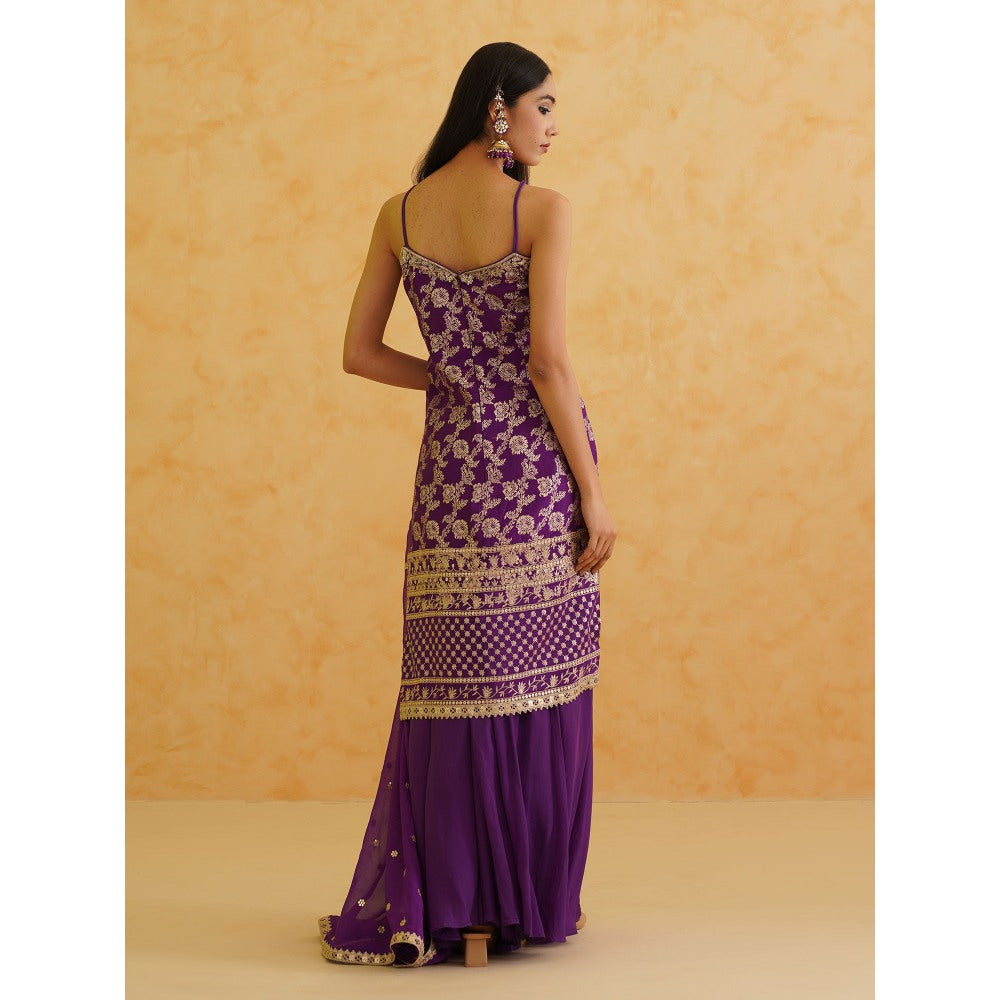 Deepika Chadha Purple Brocade Kurta with Sharara and Dupatta (Set of 3)