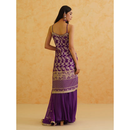 Deepika Chadha Purple Brocade Kurta with Sharara and Dupatta (Set of 3)