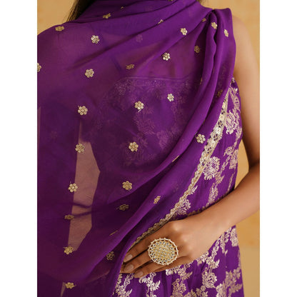 Deepika Chadha Purple Brocade Kurta with Sharara and Dupatta (Set of 3)