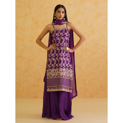 Deepika Chadha Purple Brocade Kurta with Sharara and Dupatta (Set of 3)