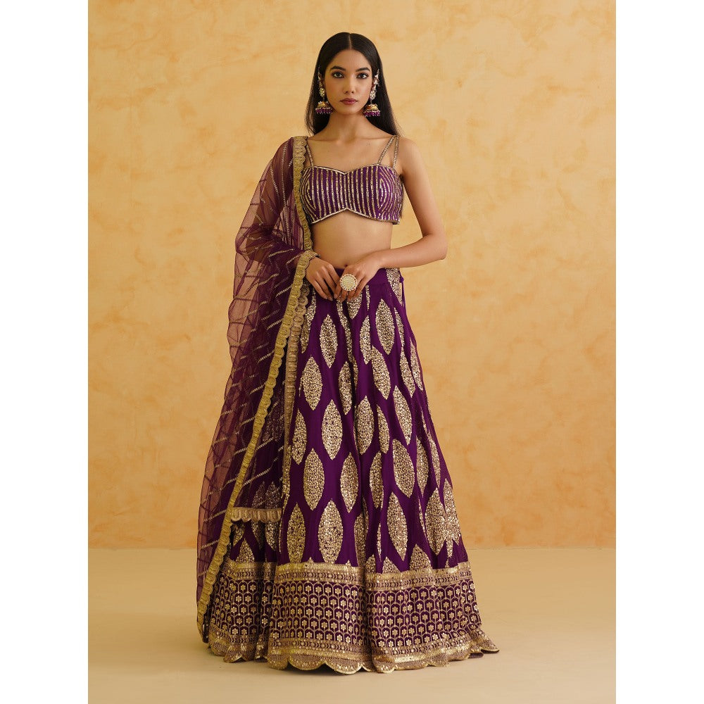 Deepika Chadha Purple Georgette Lehenga with Blouse and Dupatta (Set of 3)