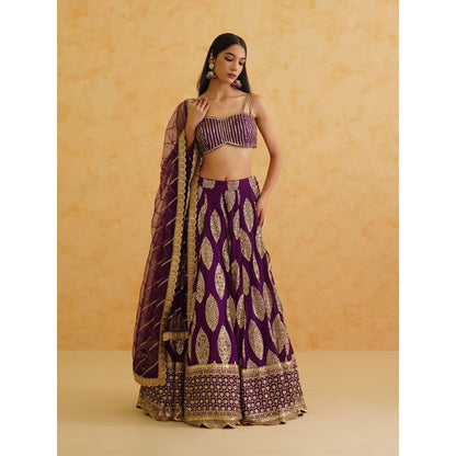 Deepika Chadha Purple Georgette Lehenga with Blouse and Dupatta (Set of 3)
