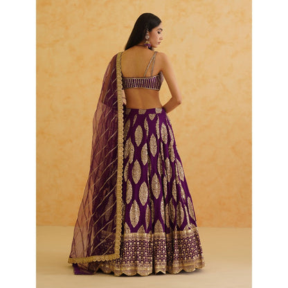 Deepika Chadha Purple Georgette Lehenga with Blouse and Dupatta (Set of 3)
