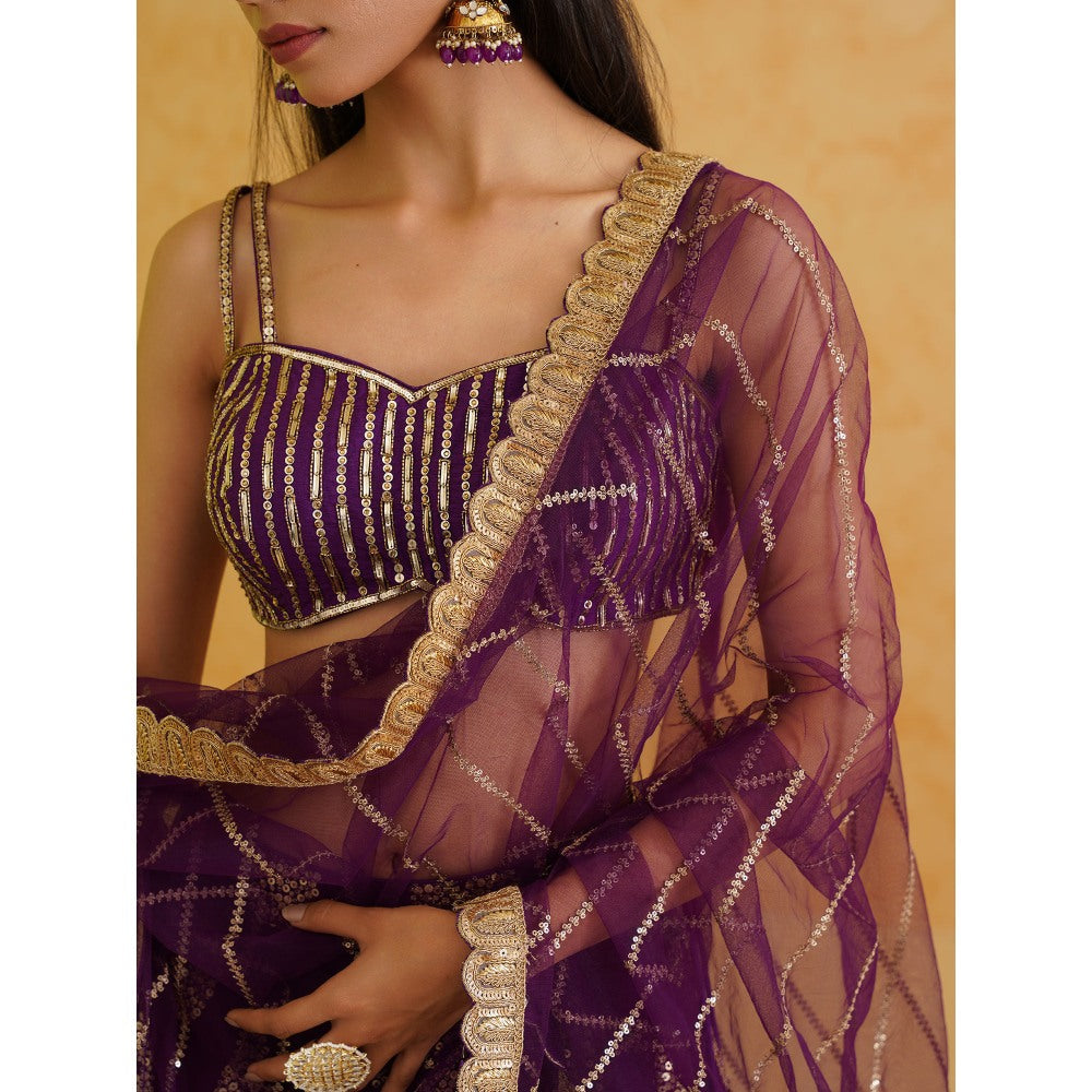 Deepika Chadha Purple Georgette Lehenga with Blouse and Dupatta (Set of 3)