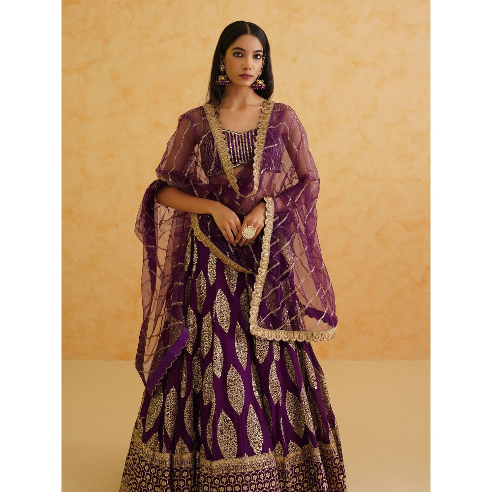 Deepika Chadha Purple Georgette Lehenga with Blouse and Dupatta (Set of 3)