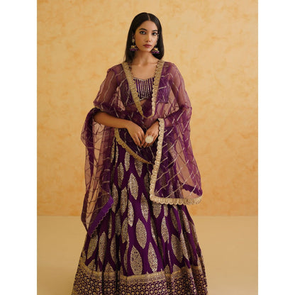 Deepika Chadha Purple Georgette Lehenga with Blouse and Dupatta (Set of 3)