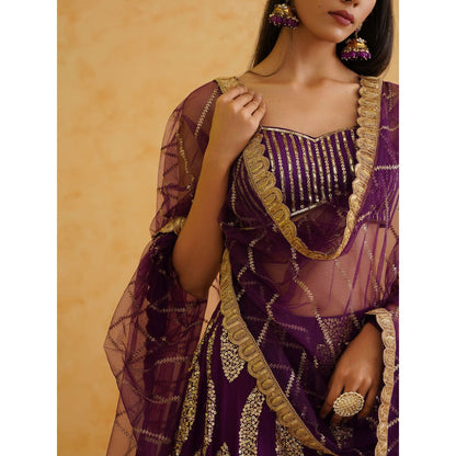 Deepika Chadha Purple Georgette Lehenga with Blouse and Dupatta (Set of 3)