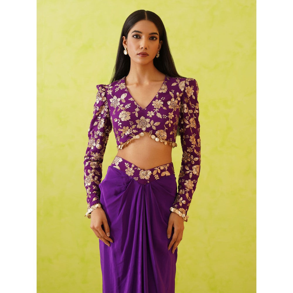 Deepika Chadha Purple Embellished Blouse with Skirt (Set of 2)