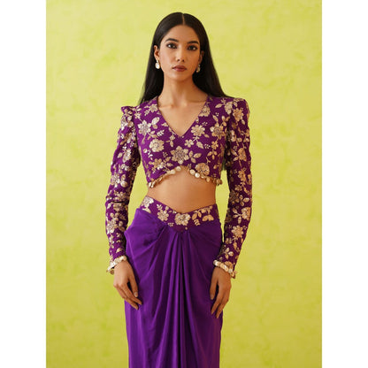 Deepika Chadha Purple Embellished Blouse with Skirt (Set of 2)