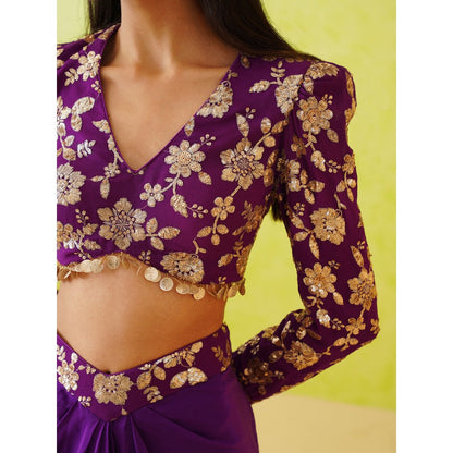 Deepika Chadha Purple Embellished Blouse with Skirt (Set of 2)