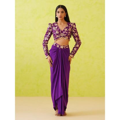 Deepika Chadha Purple Embellished Blouse with Skirt (Set of 2)