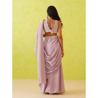 Deepika Chadha Mauve Pre-Draped Embellished Saree with Stitched Blouse